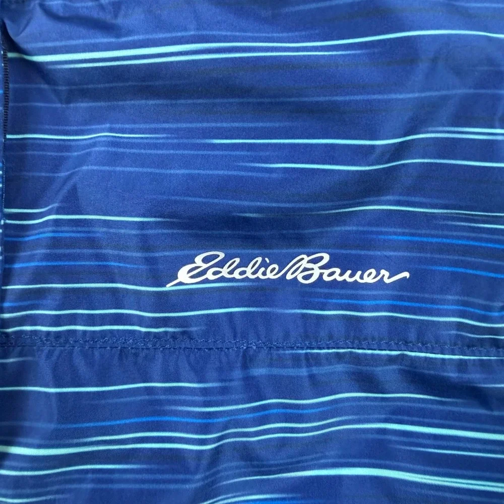 Eddie Bauer Windbreaker Jacket Kids L (14/16) Blue Striped Hooded Mesh‎ Lined